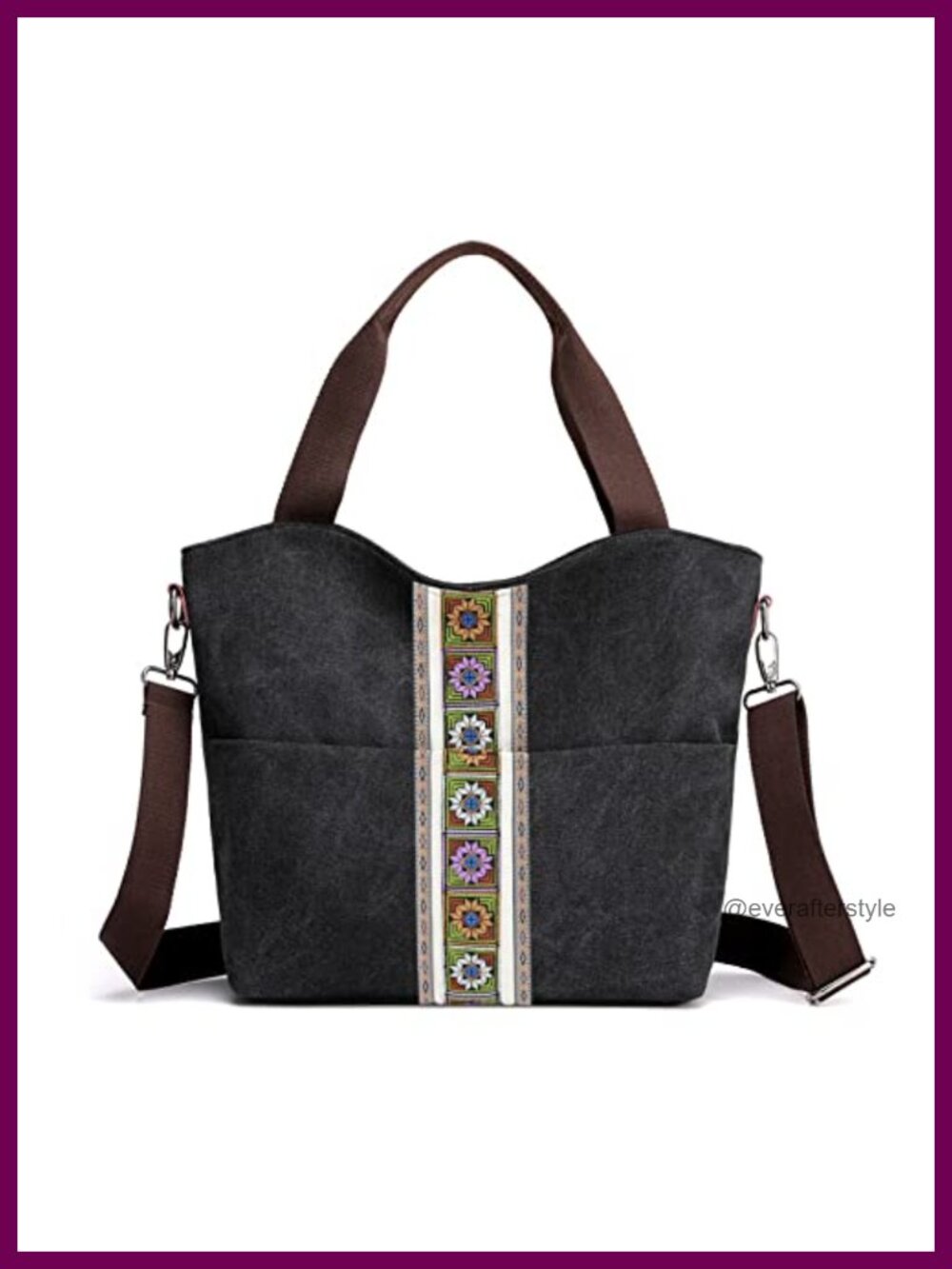 SILKAREA Canvas Tote Bag Embroidered Shoulder Bag Crossbody Hobo Purse